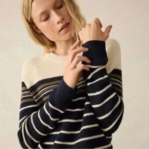 Faherty Throwback Waffle Crew Neck Sweater Nautical Stripes medium